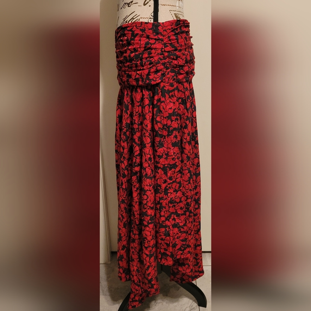 Zadig & Voltaire Red &‎ Black Floral Silk Blend Asymmetrical Skirt Sz 40 Or US 8 - Picture 9 of 12